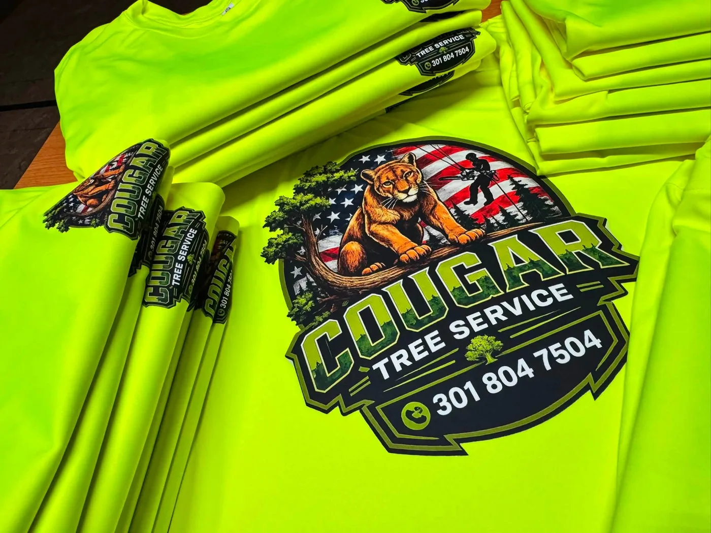 Bright business shirts printed for Cougar Tree Service