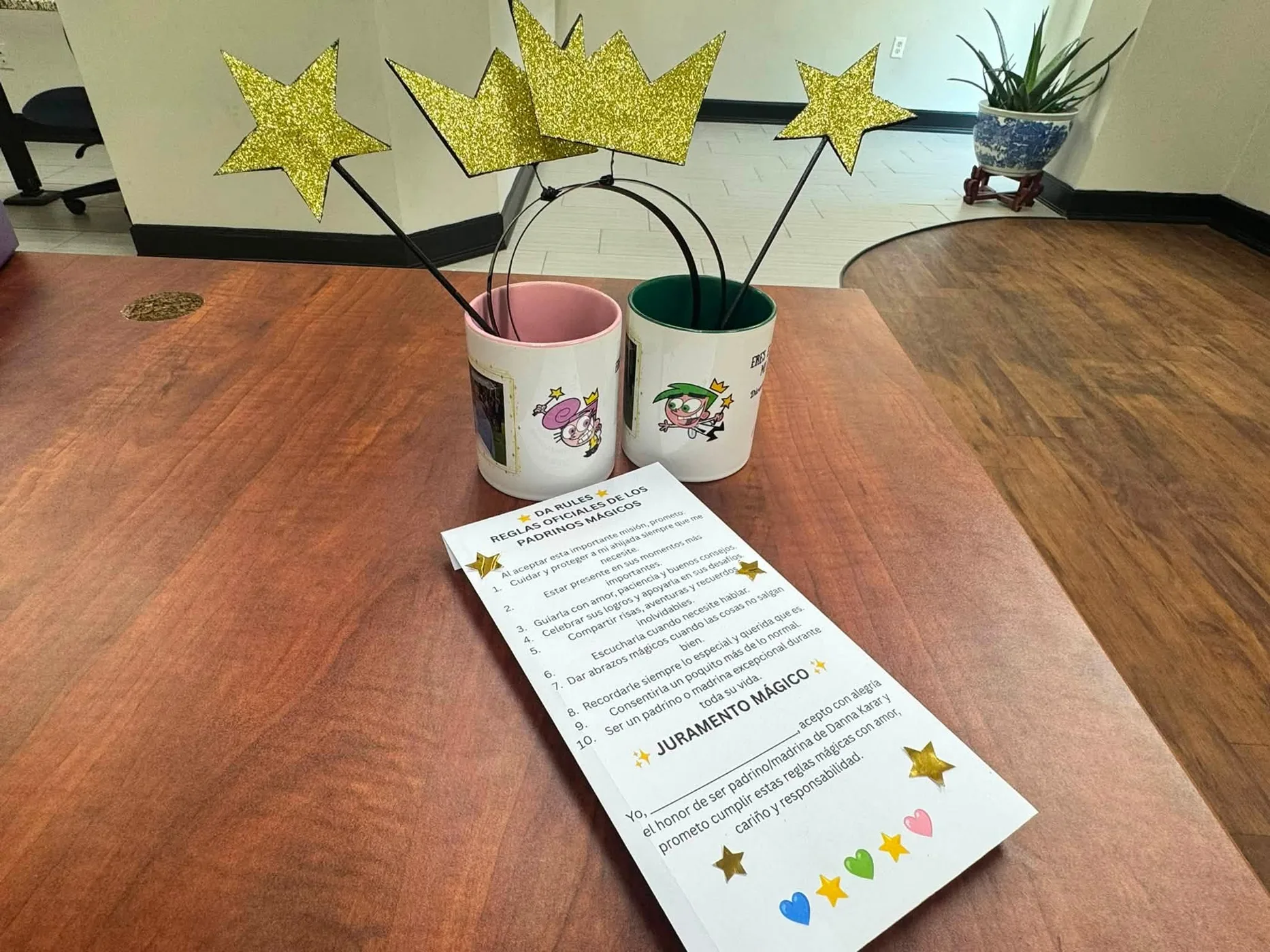 Themed godparent announcement gift with custom mugs